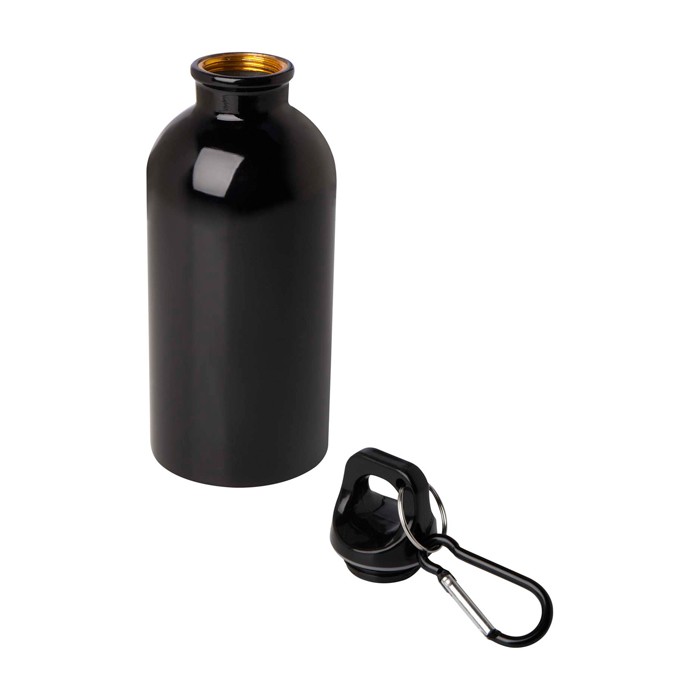 Botella de acero inoxidable reciclado con mosquetón 400ml color negro segunda vista