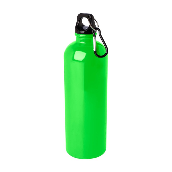 Botella de acero inoxidable reciclado con mosquetón 750ml color verde fluorescente