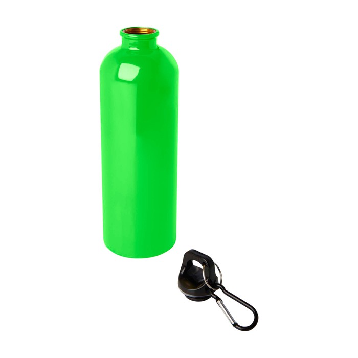 Botella de acero inoxidable reciclado con mosquetón 750ml color verde fluorescente segunda vista