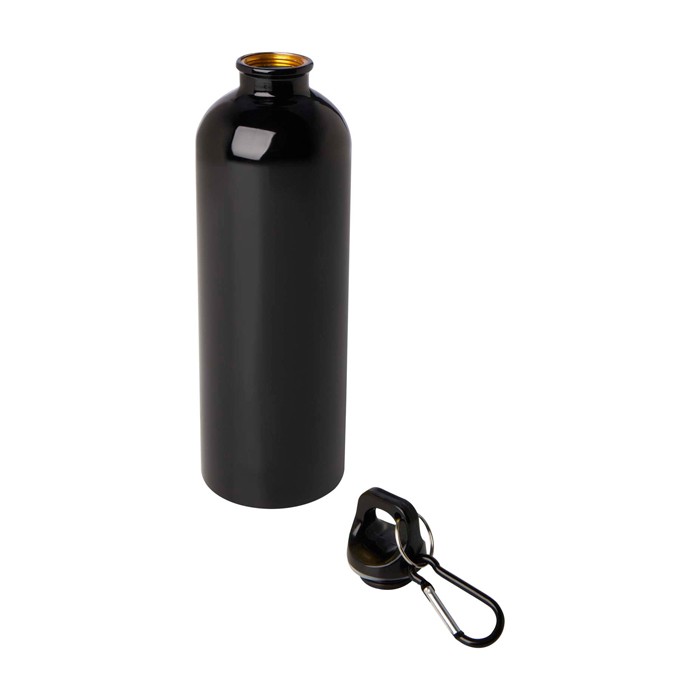 Botella de acero inoxidable reciclado con mosquetón 750ml color negro segunda vista