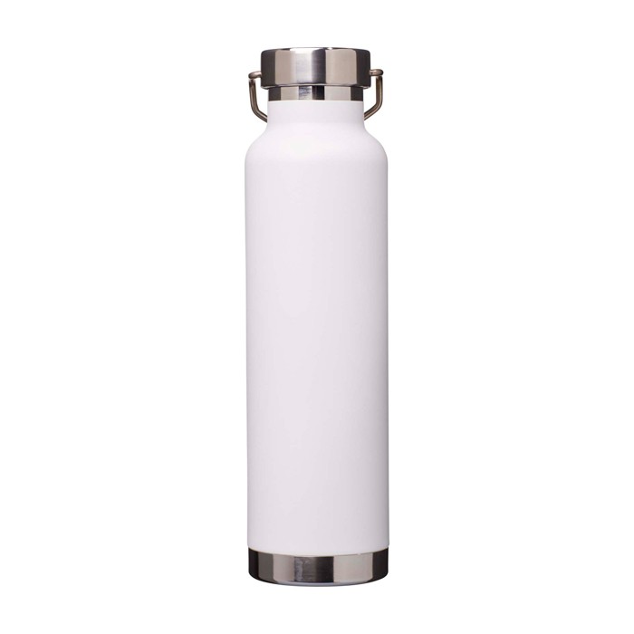 Botella de acero inox reciclado de doble pared y tapa de rosca 650ml color blanco segunda vista trasera Botella de acero inox reciclado de doble pared y tapa de rosca 650ml color blanco segunda vista trasera
