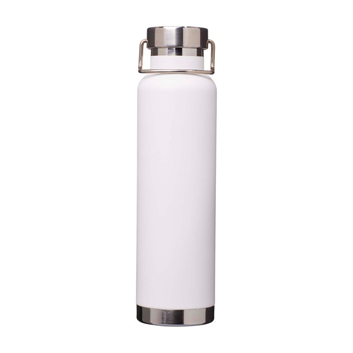 Botella de acero inox reciclado de doble pared y tapa de rosca 650ml color blanco segunda vista frontal Botella de acero inox reciclado de doble pared y tapa de rosca 650ml color blanco segunda vista frontal
