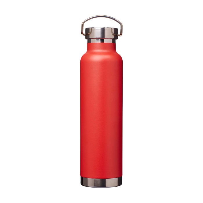 Botella de acero inox reciclado de doble pared y tapa de rosca 650ml color rojo tercera vista frontal Botella de acero inox reciclado de doble pared y tapa de rosca 650ml color rojo tercera vista frontal