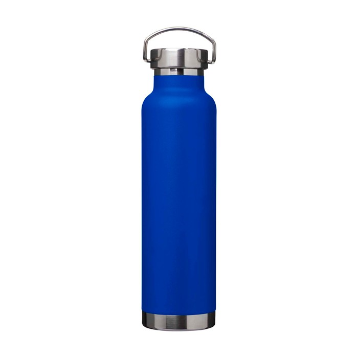 Botella de acero inox reciclado de doble pared y tapa de rosca 650ml color azul real tercera vista frontal Botella de acero inox reciclado de doble pared y tapa de rosca 650ml color azul real tercera vista frontal