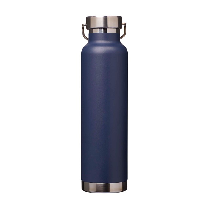 Botella de acero inox reciclado de doble pared y tapa de rosca 650ml color azul marino segunda vista trasera Botella de acero inox reciclado de doble pared y tapa de rosca 650ml color azul marino segunda vista trasera