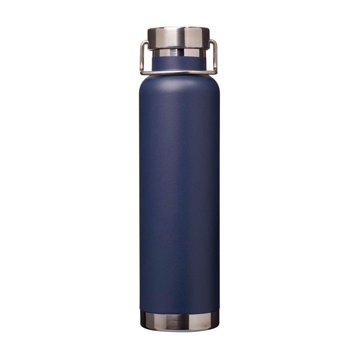 Botella de acero inox reciclado de doble pared y tapa de rosca 650ml color azul marino segunda vista frontal Botella de acero inox reciclado de doble pared y tapa de rosca 650ml color azul marino segunda vista frontal
