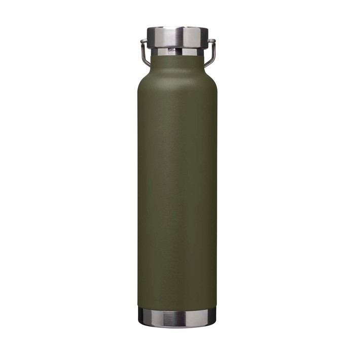 Botella de acero inox reciclado de doble pared y tapa de rosca 650ml color verde oscuro segunda vista trasera Botella de acero inox reciclado de doble pared y tapa de rosca 650ml color verde oscuro segunda vista trasera