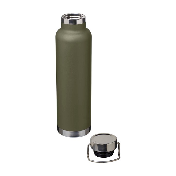 Botella de acero inox reciclado de doble pared y tapa de rosca 650ml color verde oscuro segunda vista Botella de acero inox reciclado de doble pared y tapa de rosca 650ml color verde oscuro segunda vista