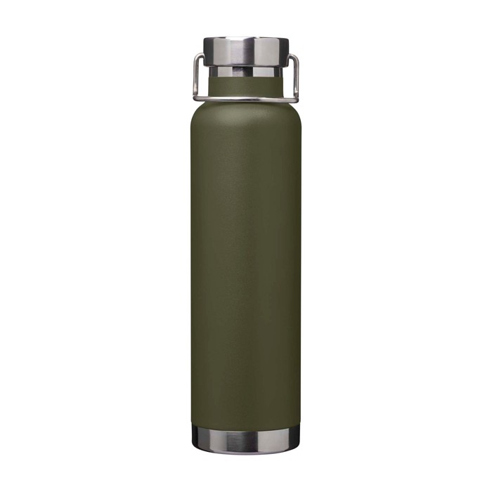 Botella de acero inox reciclado de doble pared y tapa de rosca 650ml color verde oscuro segunda vista frontal Botella de acero inox reciclado de doble pared y tapa de rosca 650ml color verde oscuro segunda vista frontal