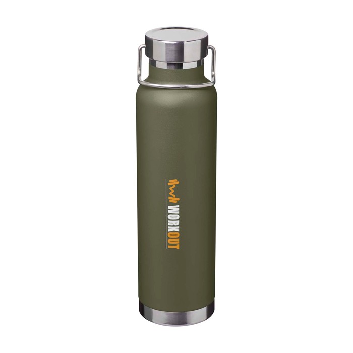 Botella de acero inox reciclado de doble pared y tapa de rosca 650ml color verde oscuro vista impresión tampografía Botella de acero inox reciclado de doble pared y tapa de rosca 650ml color verde oscuro vista impresión tampografía