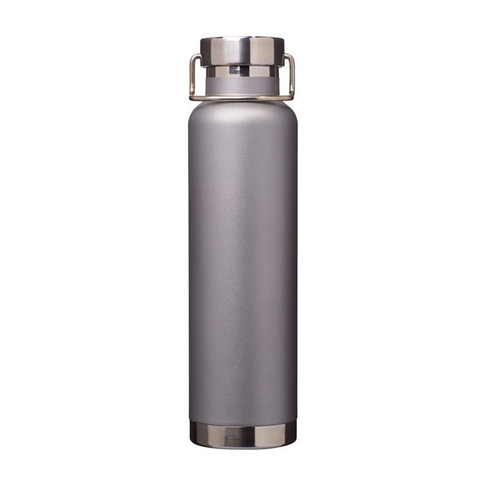 Botella de acero inox reciclado de doble pared y tapa de rosca 650ml color gris segunda vista frontal Botella de acero inox reciclado de doble pared y tapa de rosca 650ml color gris segunda vista frontal