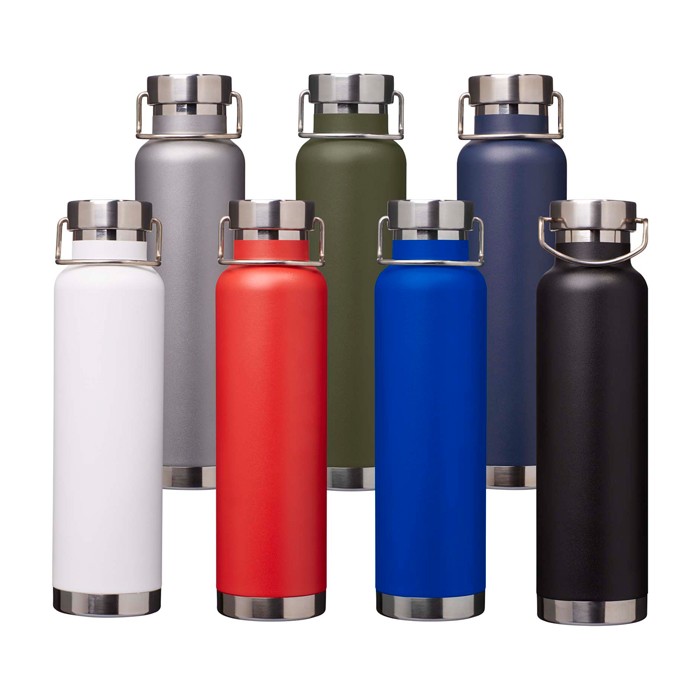 Botella de acero inox reciclado de doble pared y tapa de rosca 650ml color gris segunda vista varios colores Botella de acero inox reciclado de doble pared y tapa de rosca 650ml color gris segunda vista varios colores