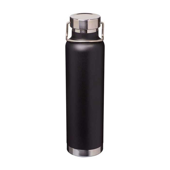 Botella de acero inox reciclado de doble pared y tapa de rosca 650ml color negro Botella de acero inox reciclado de doble pared y tapa de rosca 650ml color negro