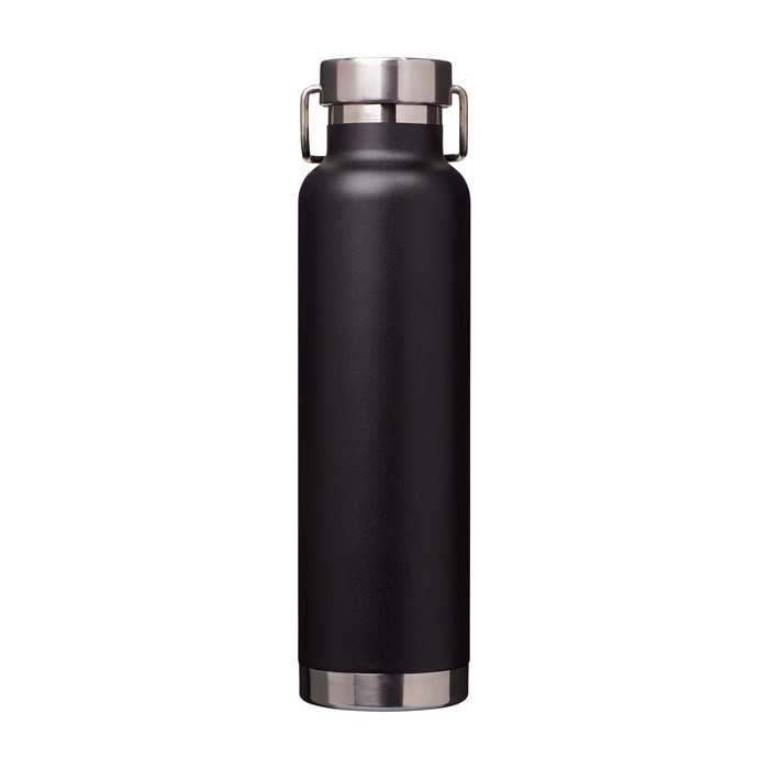 Botella de acero inox reciclado de doble pared y tapa de rosca 650ml color negro segunda vista trasera Botella de acero inox reciclado de doble pared y tapa de rosca 650ml color negro segunda vista trasera