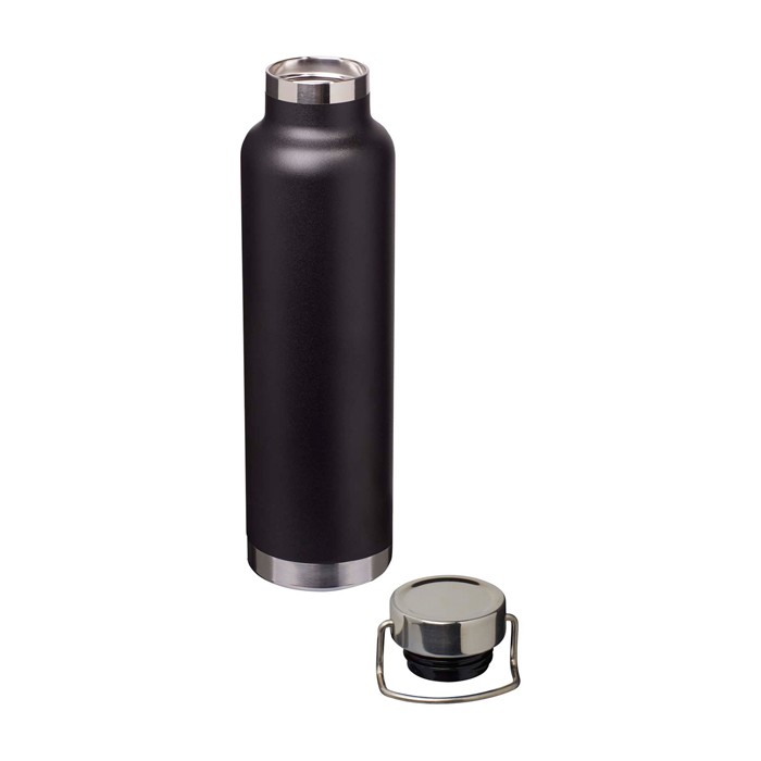 Botella de acero inox reciclado de doble pared y tapa de rosca 650ml color negro segunda vista Botella de acero inox reciclado de doble pared y tapa de rosca 650ml color negro segunda vista