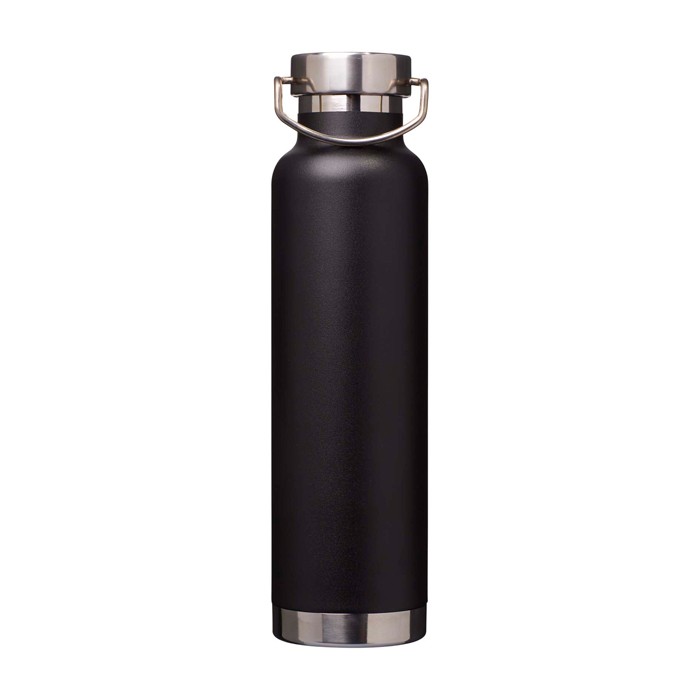 Botella de acero inox reciclado de doble pared y tapa de rosca 650ml color negro segunda vista frontal Botella de acero inox reciclado de doble pared y tapa de rosca 650ml color negro segunda vista frontal