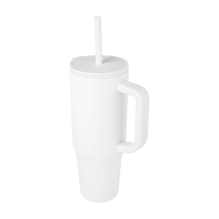 Vaso térmico con pajita de silicona y tapa antisalpicaduras 900ml color blanco