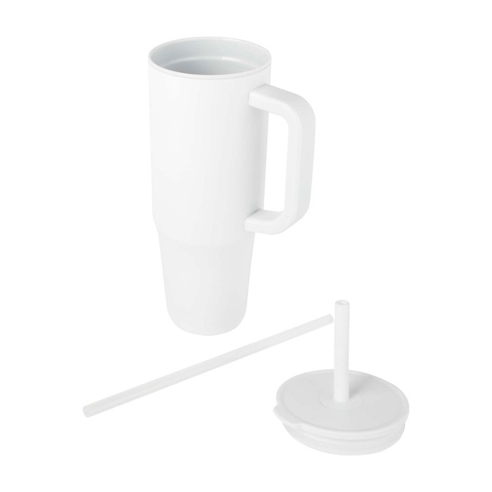 Vaso térmico con pajita de silicona y tapa antisalpicaduras 900ml color blanco segunda vista