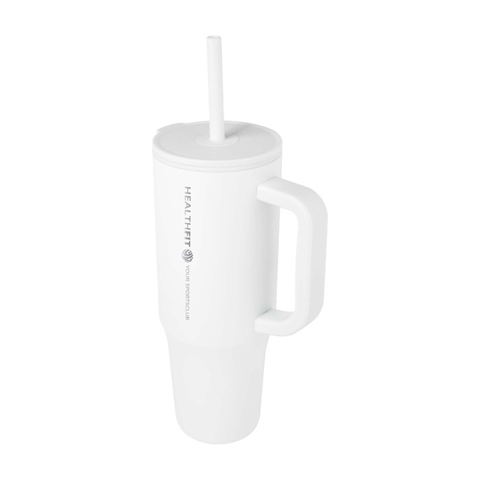 Vaso térmico con pajita de silicona y tapa antisalpicaduras 900ml color blanco vista impresa logo 2