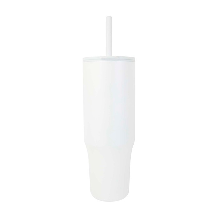 Vaso térmico con pajita de silicona y tapa antisalpicaduras 900ml color blanco segunda vista frontal