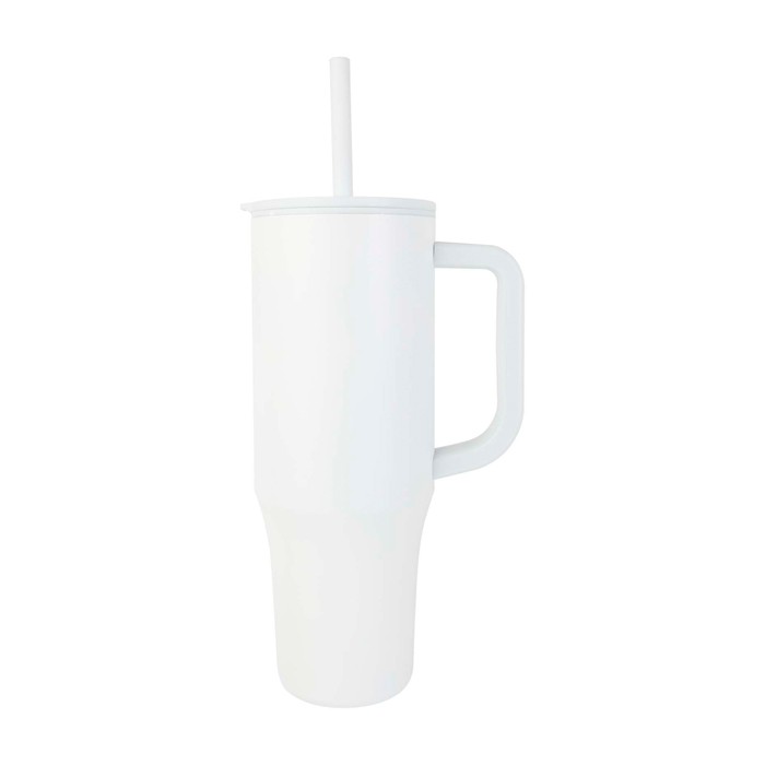 Vaso térmico con pajita de silicona y tapa antisalpicaduras 900ml color blanco vista lateral