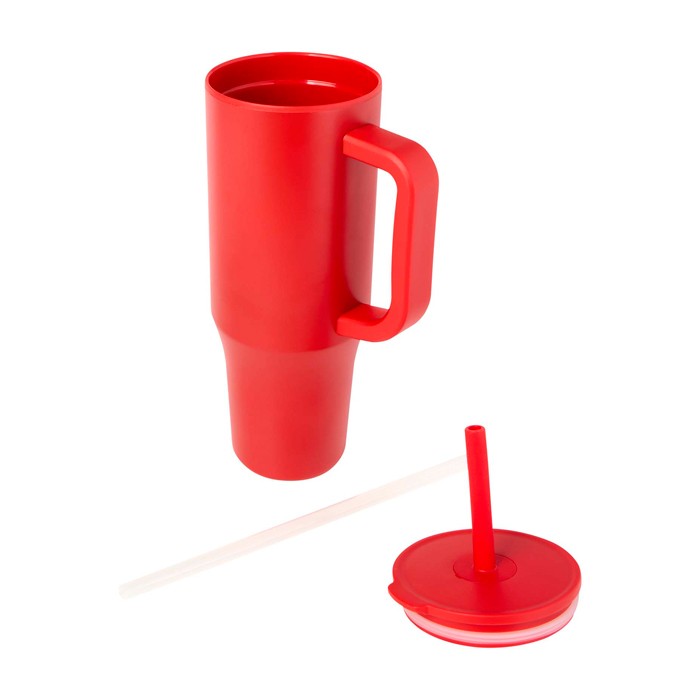 Vaso térmico con pajita de silicona y tapa antisalpicaduras 900ml color rojo segunda vista