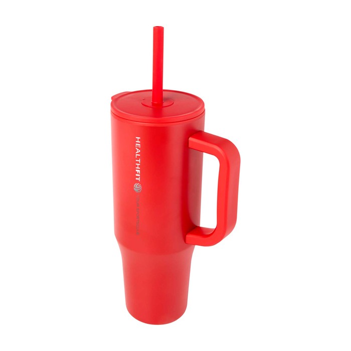 Vaso térmico con pajita de silicona y tapa antisalpicaduras 900ml color rojo vista impresa logo 2