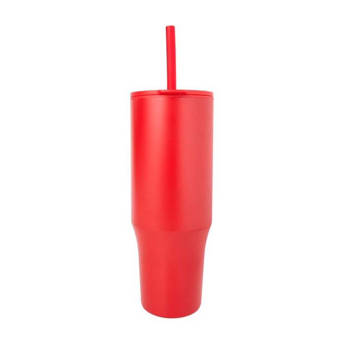 Vaso térmico con pajita de silicona y tapa antisalpicaduras 900ml color rojo segunda vista frontal