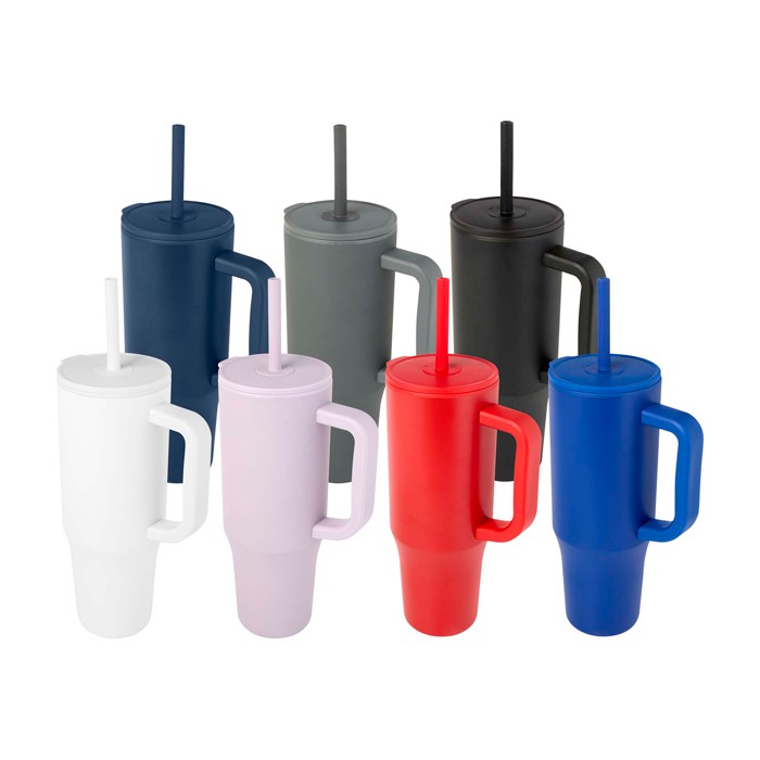 Vaso térmico con pajita de silicona y tapa antisalpicaduras 900ml color rojo segunda vista varios colores