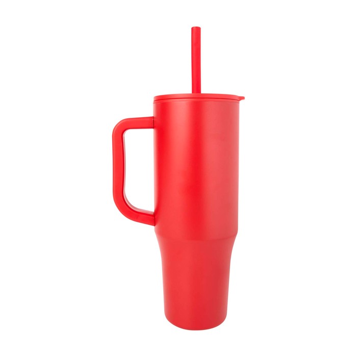 Vaso térmico con pajita de silicona y tapa antisalpicaduras 900ml color rojo segunda vista lateral