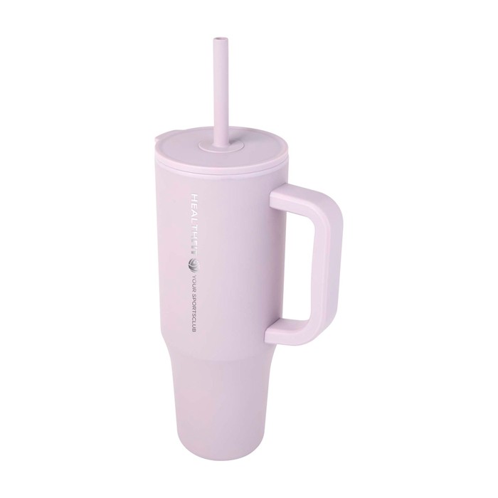 Vaso térmico con pajita de silicona y tapa antisalpicaduras 900ml color lila vista impresa logo 2