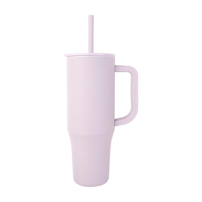 Vaso térmico con pajita de silicona y tapa antisalpicaduras 900ml color lila vista lateral