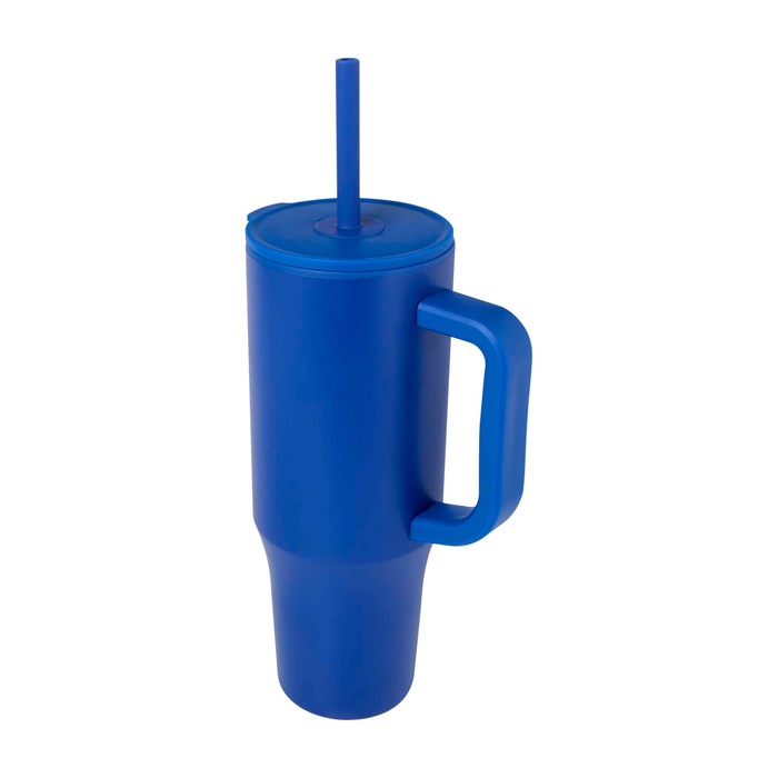 Vaso térmico con pajita de silicona y tapa antisalpicaduras 900ml color azul real