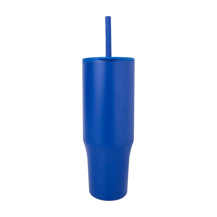 Vaso térmico con pajita de silicona y tapa antisalpicaduras 900ml color azul real segunda vista frontal