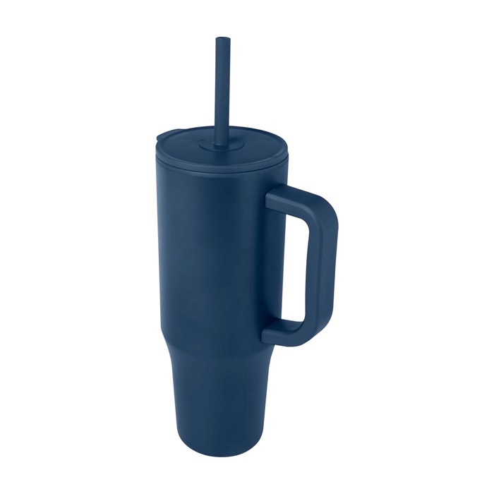 Vaso térmico con pajita de silicona y tapa antisalpicaduras 900ml color azul marino