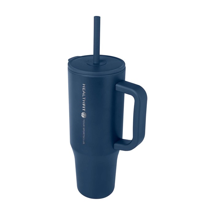 Vaso térmico con pajita de silicona y tapa antisalpicaduras 900ml color azul marino vista impresa logo 2