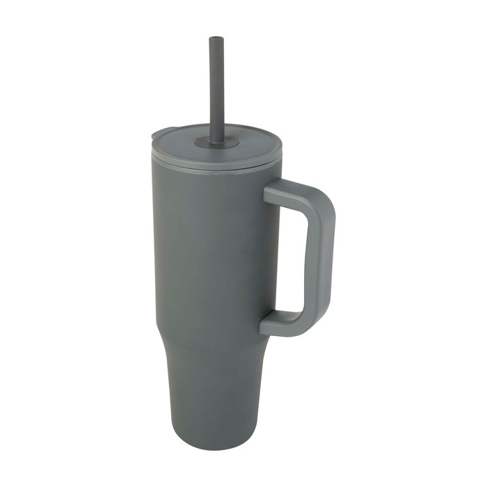 Vaso térmico con pajita de silicona y tapa antisalpicaduras 900ml color gris