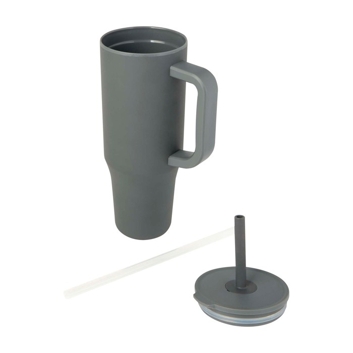 Vaso térmico con pajita de silicona y tapa antisalpicaduras 900ml color gris segunda vista