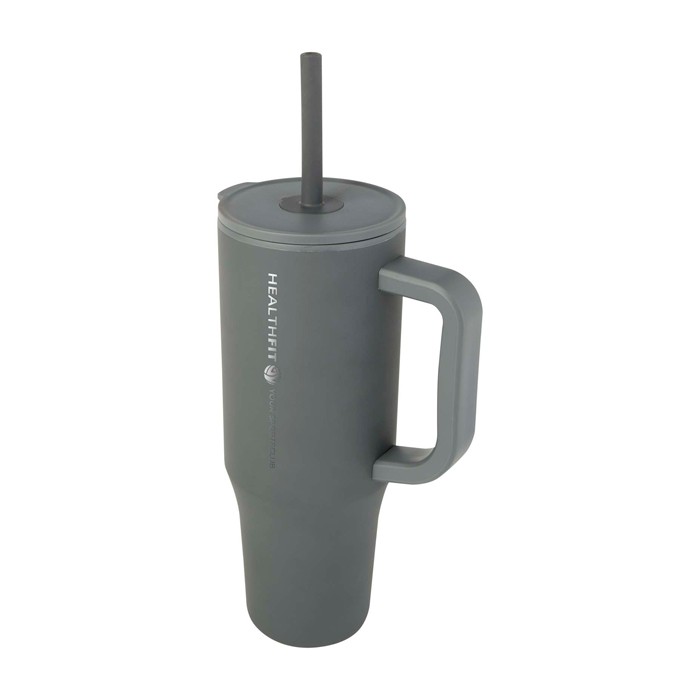 Vaso térmico con pajita de silicona y tapa antisalpicaduras 900ml color gris vista impresa logo 2