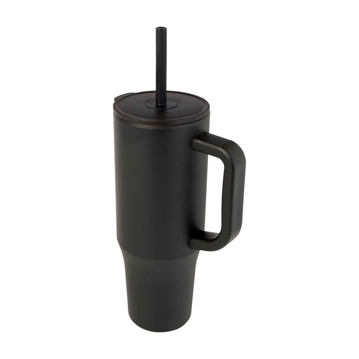 Vaso térmico con pajita de silicona y tapa antisalpicaduras 900ml color negro
