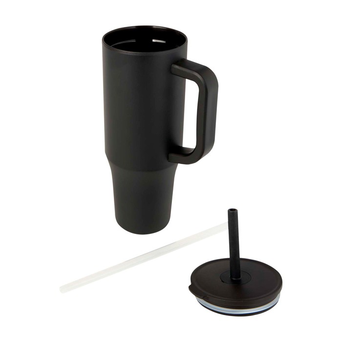 Vaso térmico con pajita de silicona y tapa antisalpicaduras 900ml color negro segunda vista