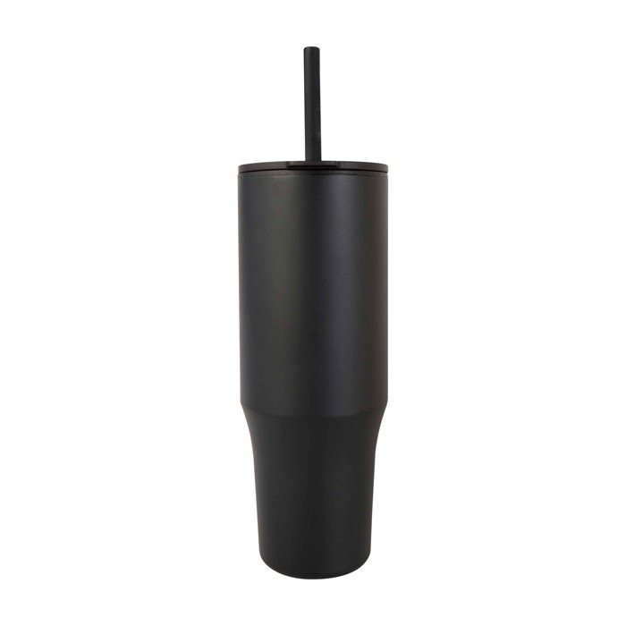Vaso térmico con pajita de silicona y tapa antisalpicaduras 900ml color negro segunda vista frontal