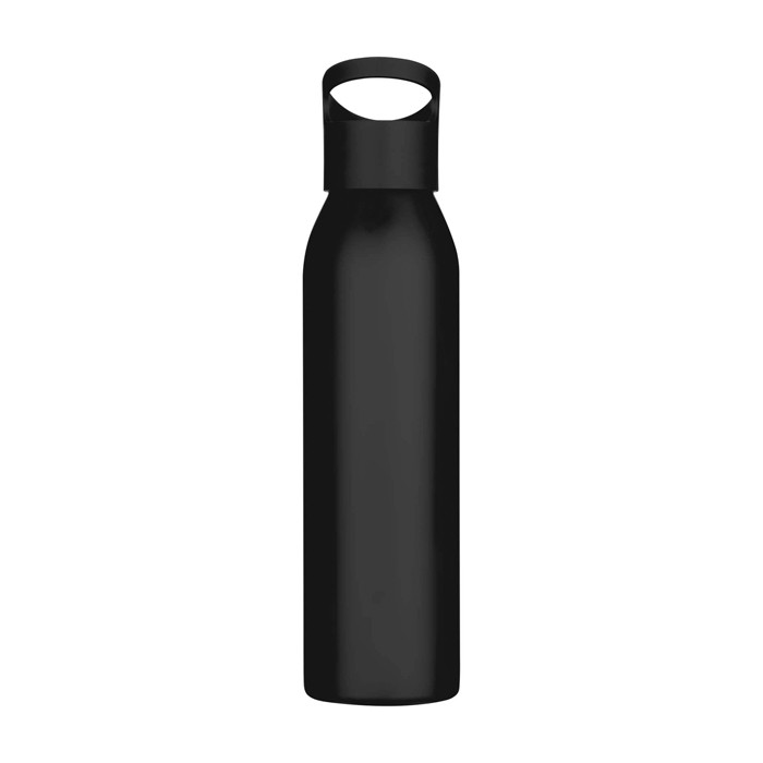 Botella de acero inoxidable reciclado de pared simple 650ml color negro segunda vista frontal Botella de acero inoxidable reciclado de pared simple 650ml color negro segunda vista frontal