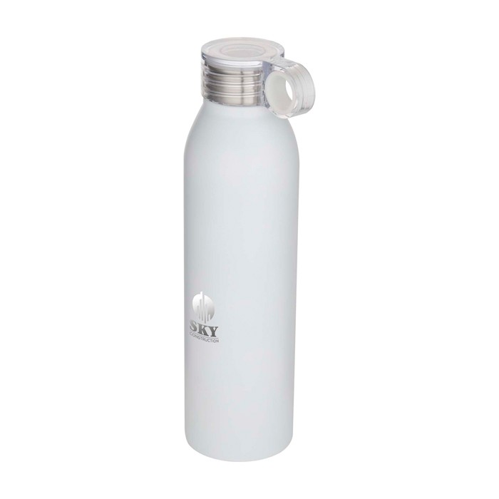 Botella de acero inoxidable reciclado con asa redonda 650ml color blanco vista impresa logo 2 Botella de acero inoxidable reciclado con asa redonda 650ml color blanco vista impresa logo 2