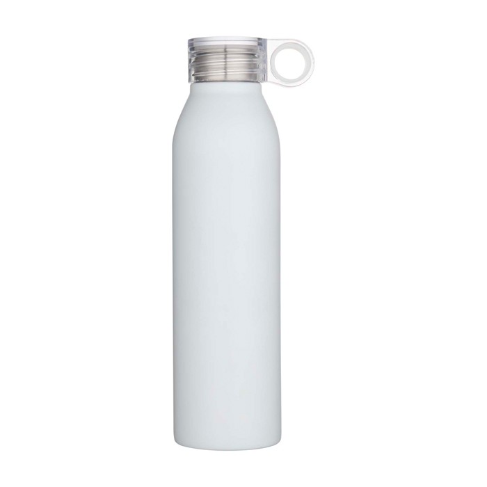 Botella de acero inoxidable reciclado con asa redonda 650ml color blanco segunda vista frontal Botella de acero inoxidable reciclado con asa redonda 650ml color blanco segunda vista frontal