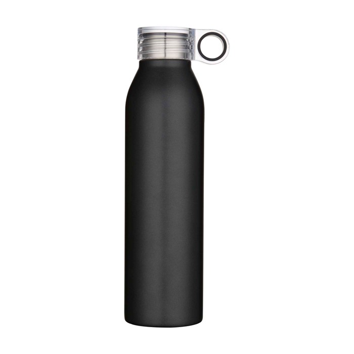 Botella de acero inoxidable reciclado con asa redonda 650ml color negro segunda vista frontal Botella de acero inoxidable reciclado con asa redonda 650ml color negro segunda vista frontal