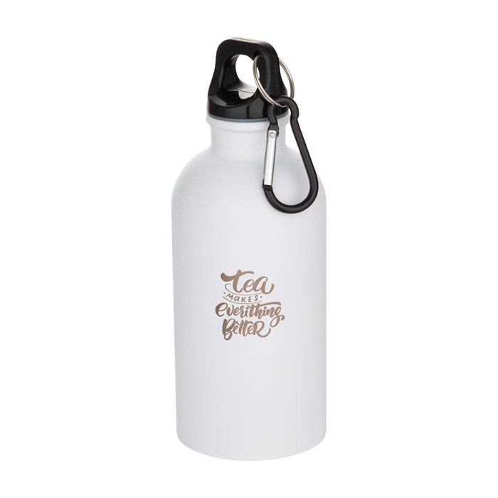 Botella de acero inoxidable reciclado mate de pared simple 400ml color blanco vista impresión tampografía Botella de acero inoxidable reciclado mate de pared simple 400ml color blanco vista impresión tampografía