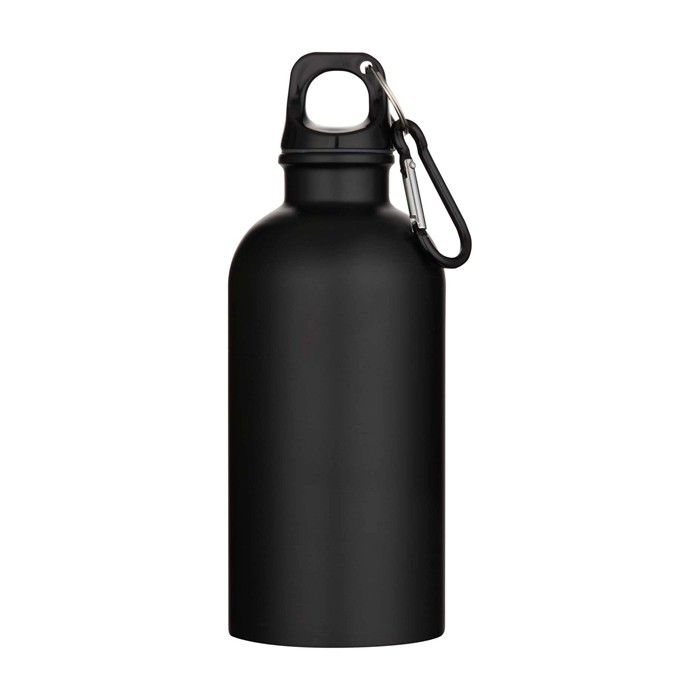 Botella de acero inoxidable reciclado mate de pared simple 400ml color negro segunda vista frontal Botella de acero inoxidable reciclado mate de pared simple 400ml color negro segunda vista frontal