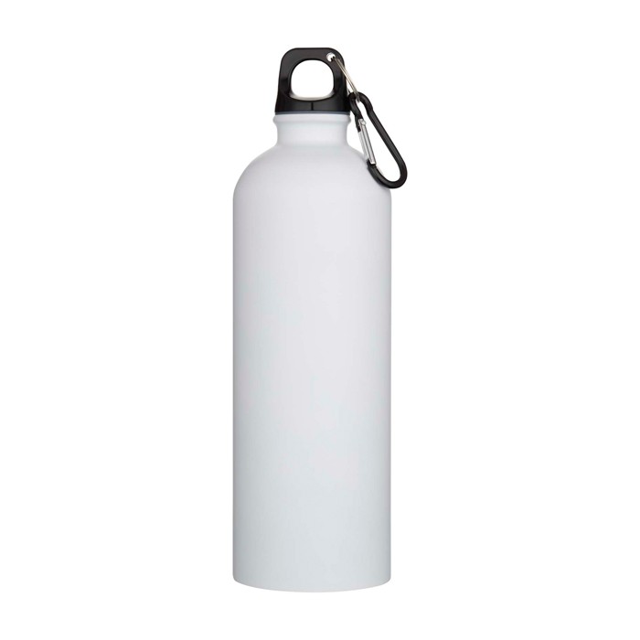 Botella de acero inoxidable reciclado mate con mosquetón 750ml color blanco segunda vista frontal Botella de acero inoxidable reciclado mate con mosquetón 750ml color blanco segunda vista frontal