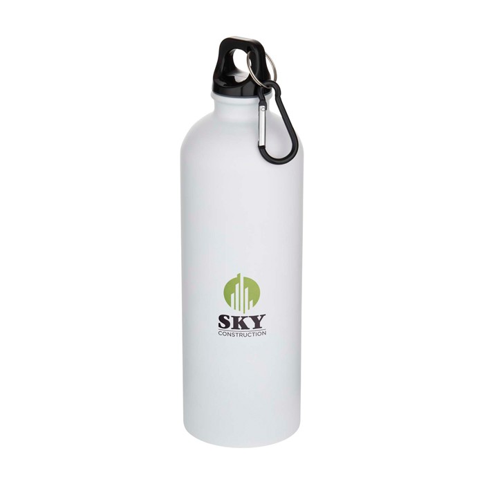 Botella de acero inoxidable reciclado mate con mosquetón 750ml color blanco vista impresión tampografía Botella de acero inoxidable reciclado mate con mosquetón 750ml color blanco vista impresión tampografía